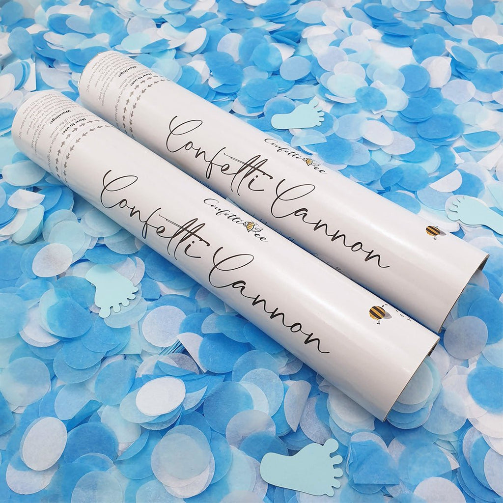 Biodegradable Blue Paper Gender Reveal Confetti Cannon - Twin Pack - Confetti Bee