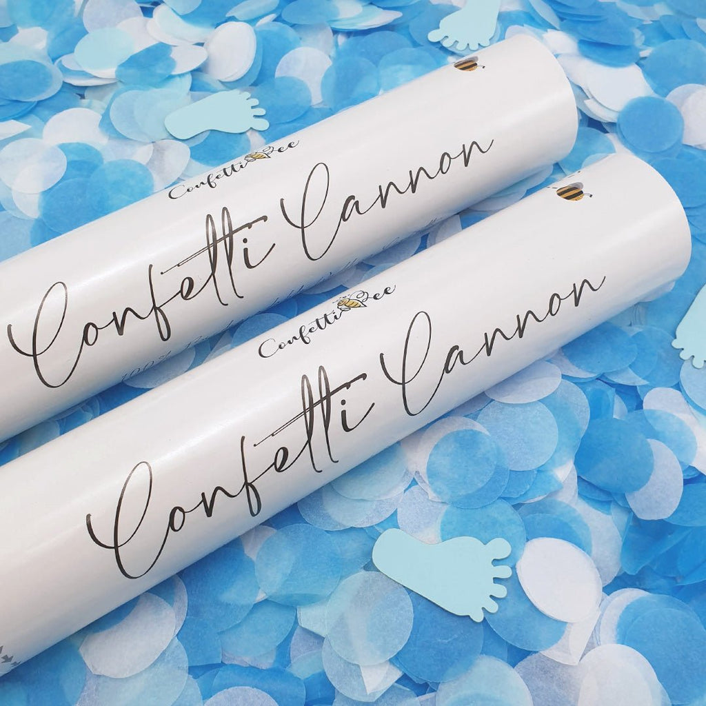 Biodegradable Blue Paper Gender Reveal Confetti Cannon - Twin Pack - Confetti Bee