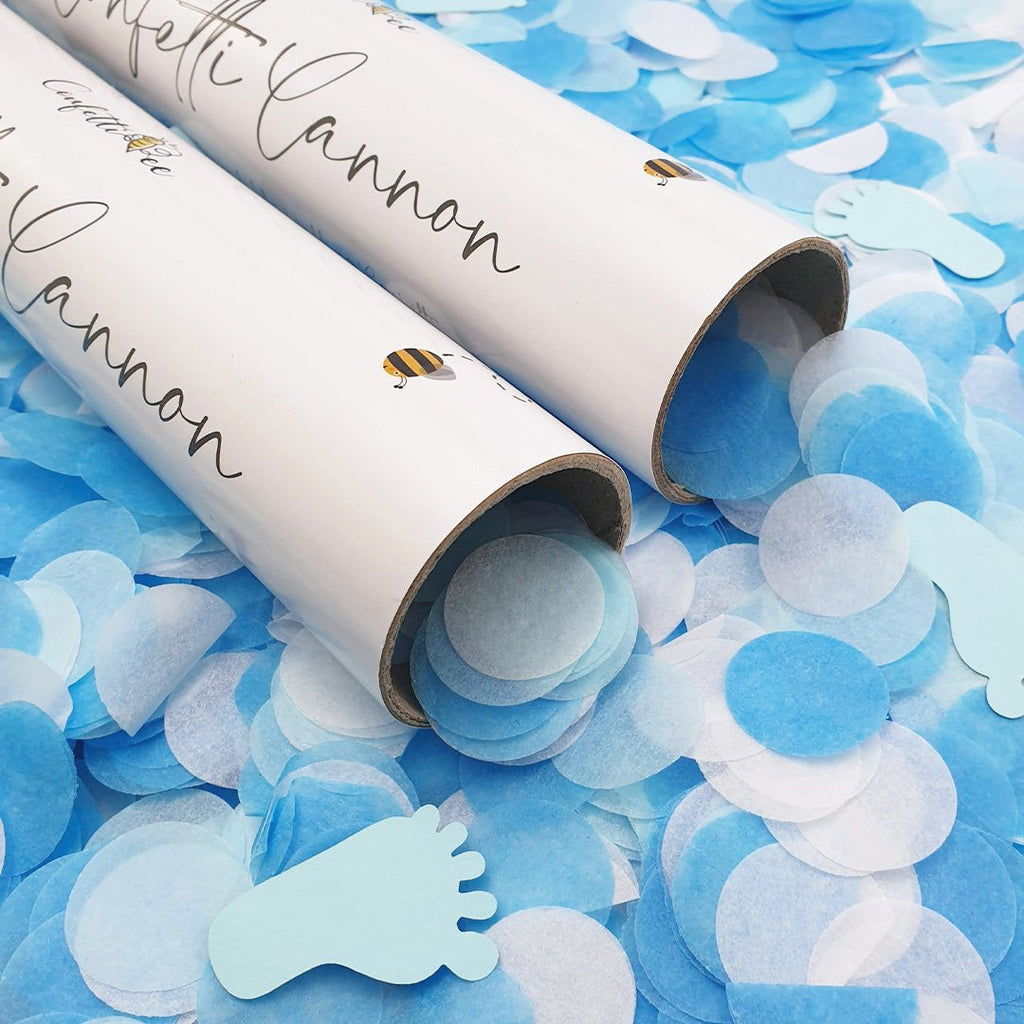 Biodegradable Blue Paper Gender Reveal Confetti Cannon - Twin Pack - Confetti Bee