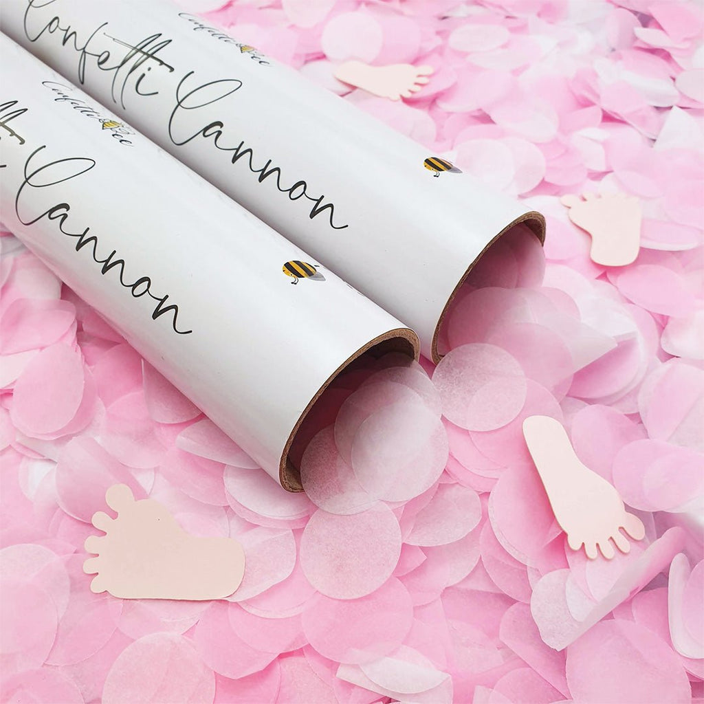 Biodegradable Pink Paper Gender Reveal Confetti Cannon - Twin Pack - Confetti Bee