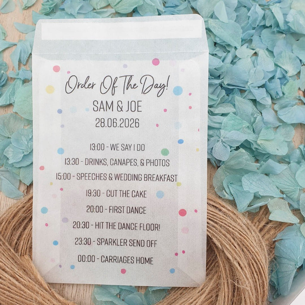 Personalised Order Of The Day Confetti Packet Glassine Sample - Confetti Bee