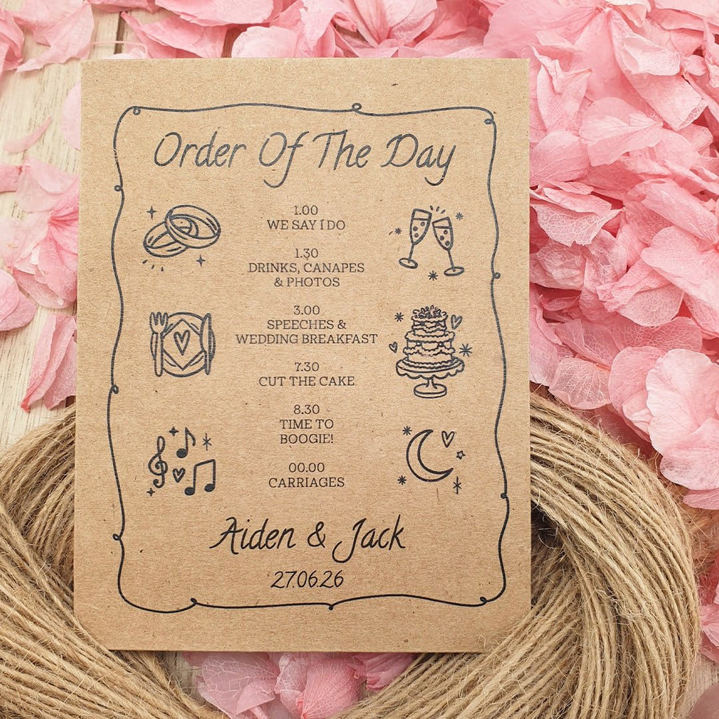 Personalised Order Of The Day Confetti Packet Kraft Brown Sample - Confetti Bee