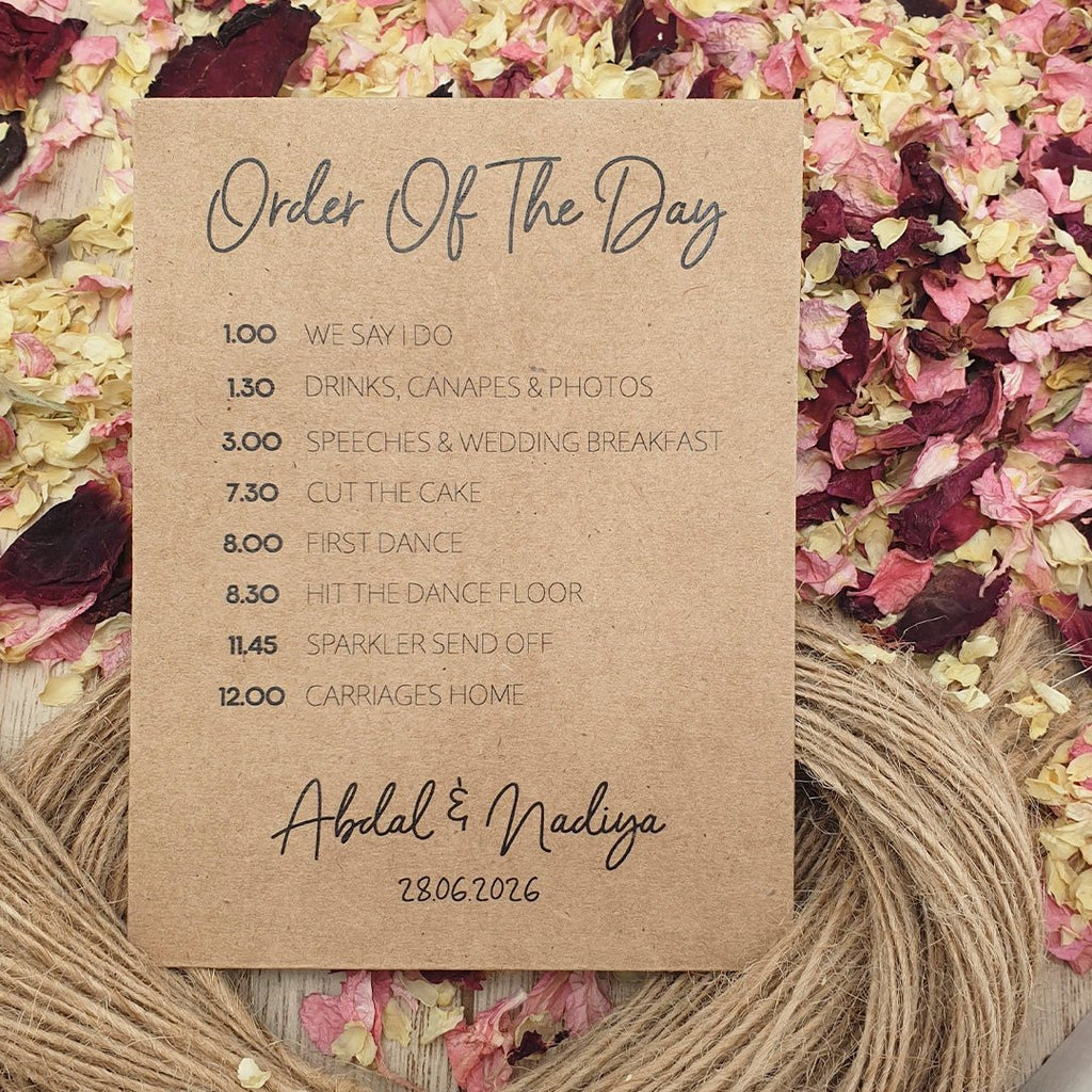 Personalised Order Of The Day Confetti Packet Kraft Brown Sample - Confetti Bee