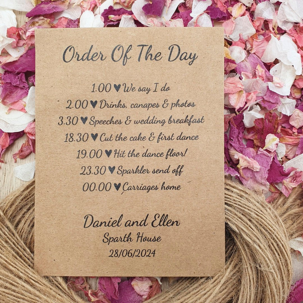 Personalised Order Of The Day Confetti Packet Kraft Brown Sample - Confetti Bee