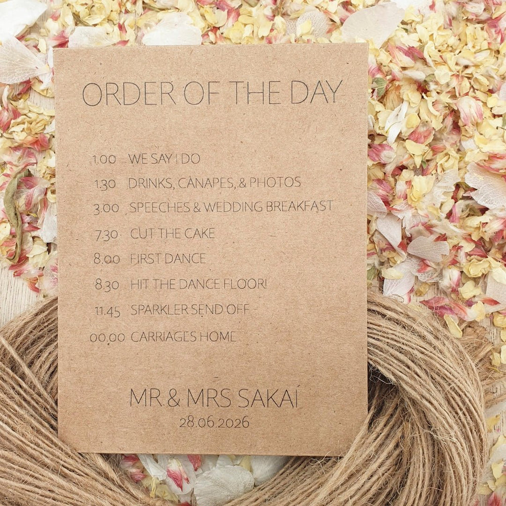 Personalised Order Of The Day Confetti Packet Kraft Brown Sample - Confetti Bee