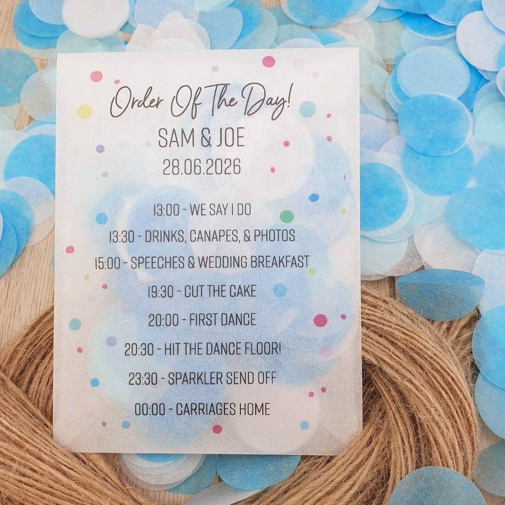 Pre Filled Order Of The Day Paper Confetti Packets - Confetti Bee