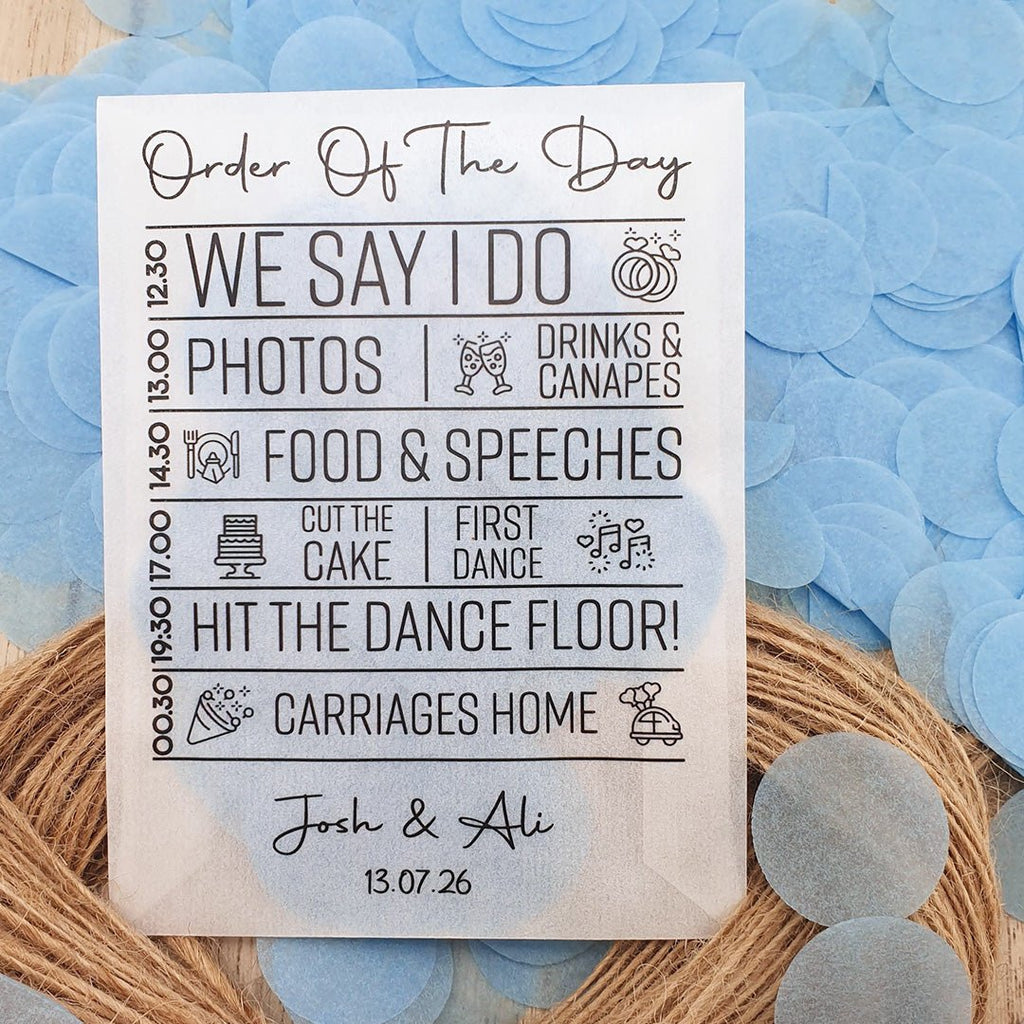 Pre Filled Order Of The Day Paper Confetti Packets - Confetti Bee