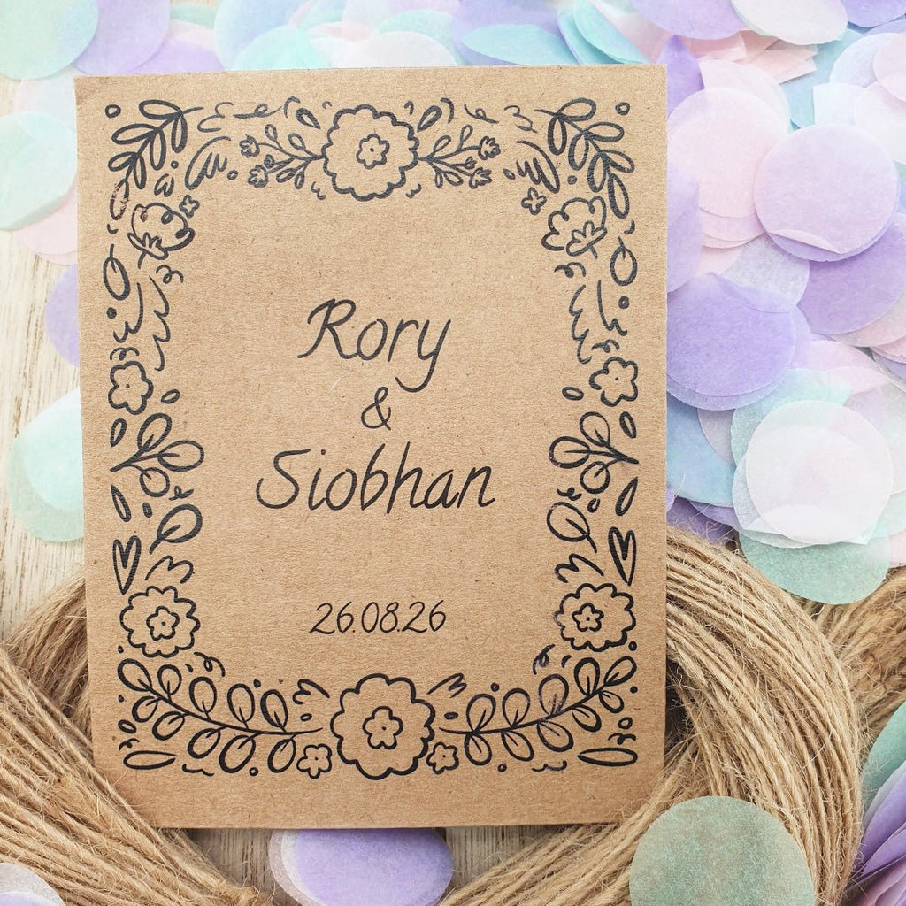 Pre Filled Personalised Kraft Brown Paper Confetti Packets - Confetti Bee