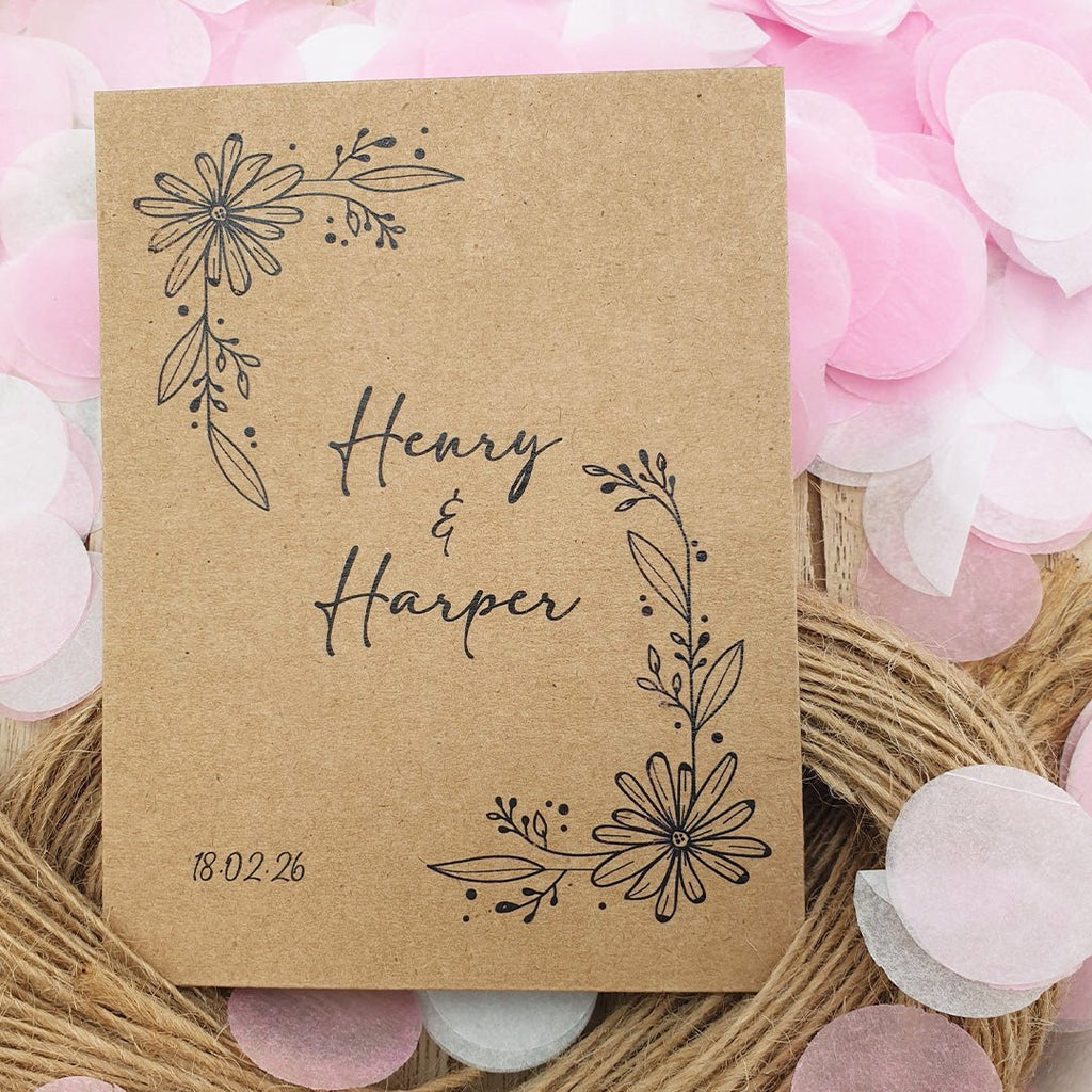 Pre Filled Personalised Kraft Brown Paper Confetti Packets - Confetti Bee