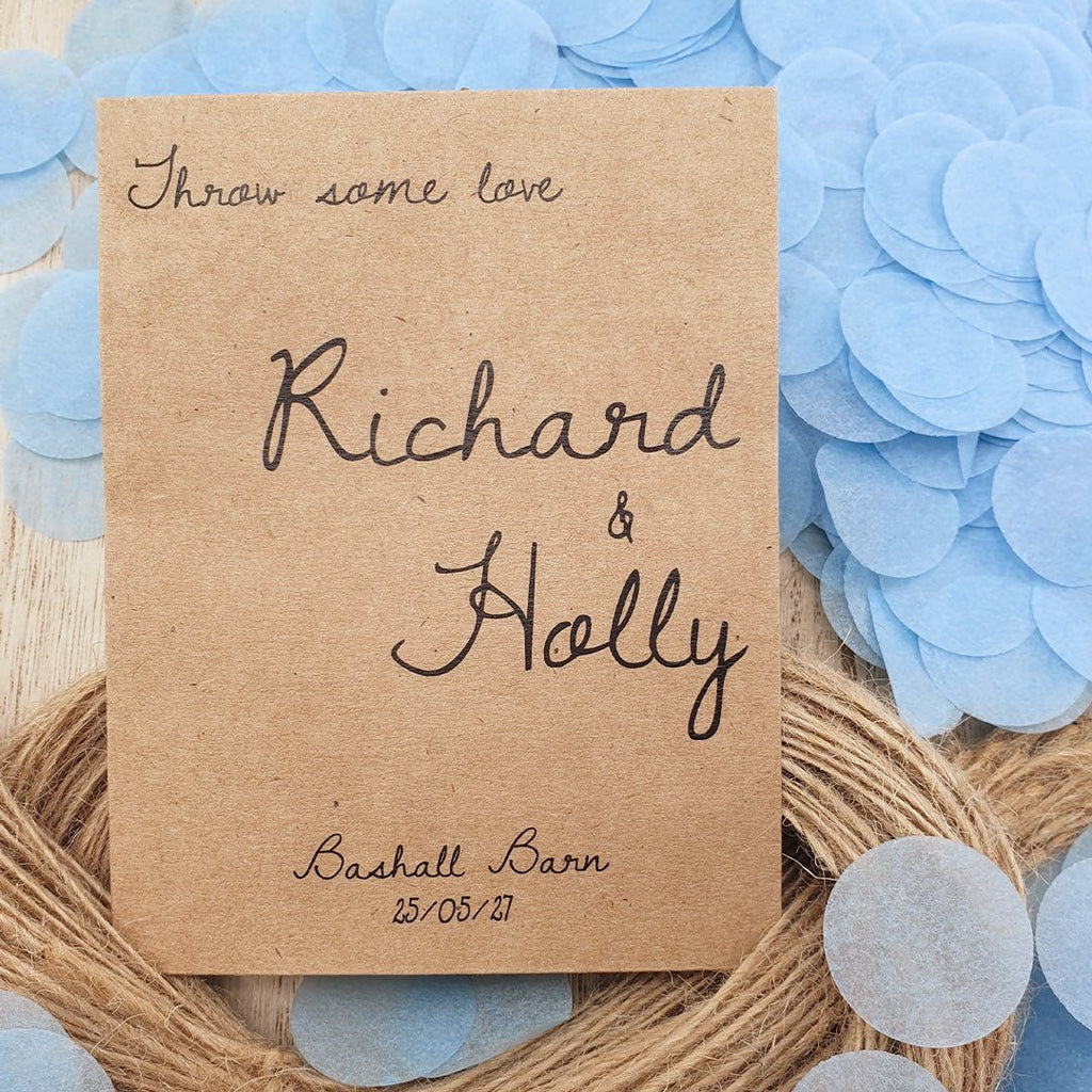 Pre Filled Personalised Kraft Brown Paper Confetti Packets - Confetti Bee