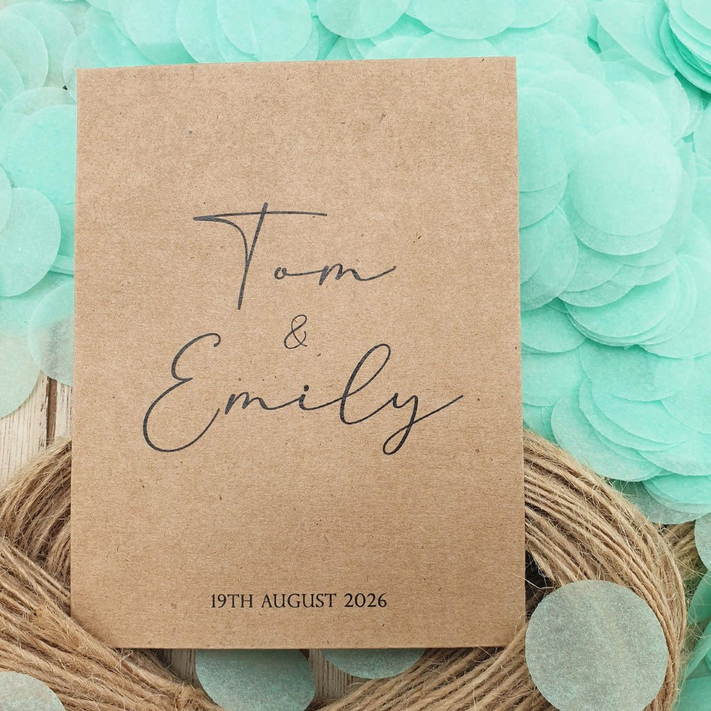 Pre Filled Personalised Kraft Brown Paper Confetti Packets - Confetti Bee