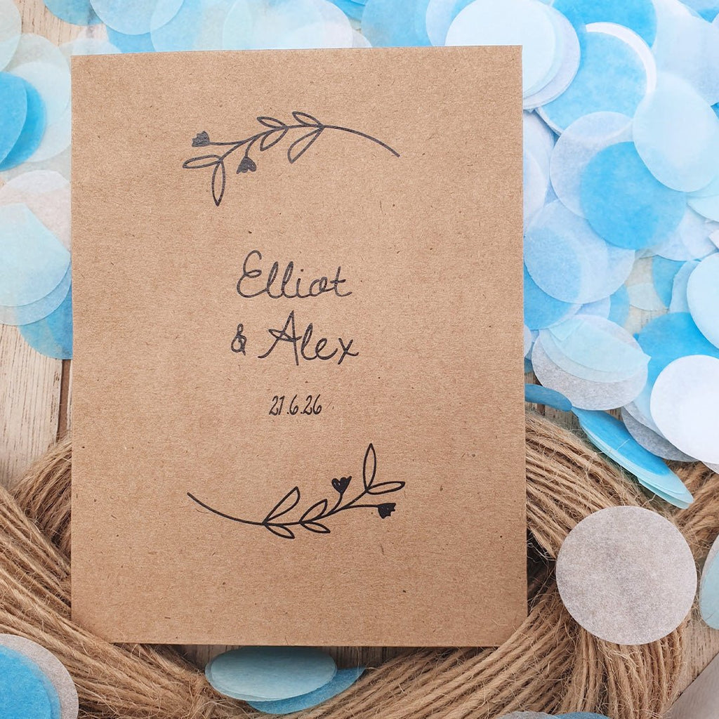 Pre Filled Personalised Kraft Brown Paper Confetti Packets - Confetti Bee