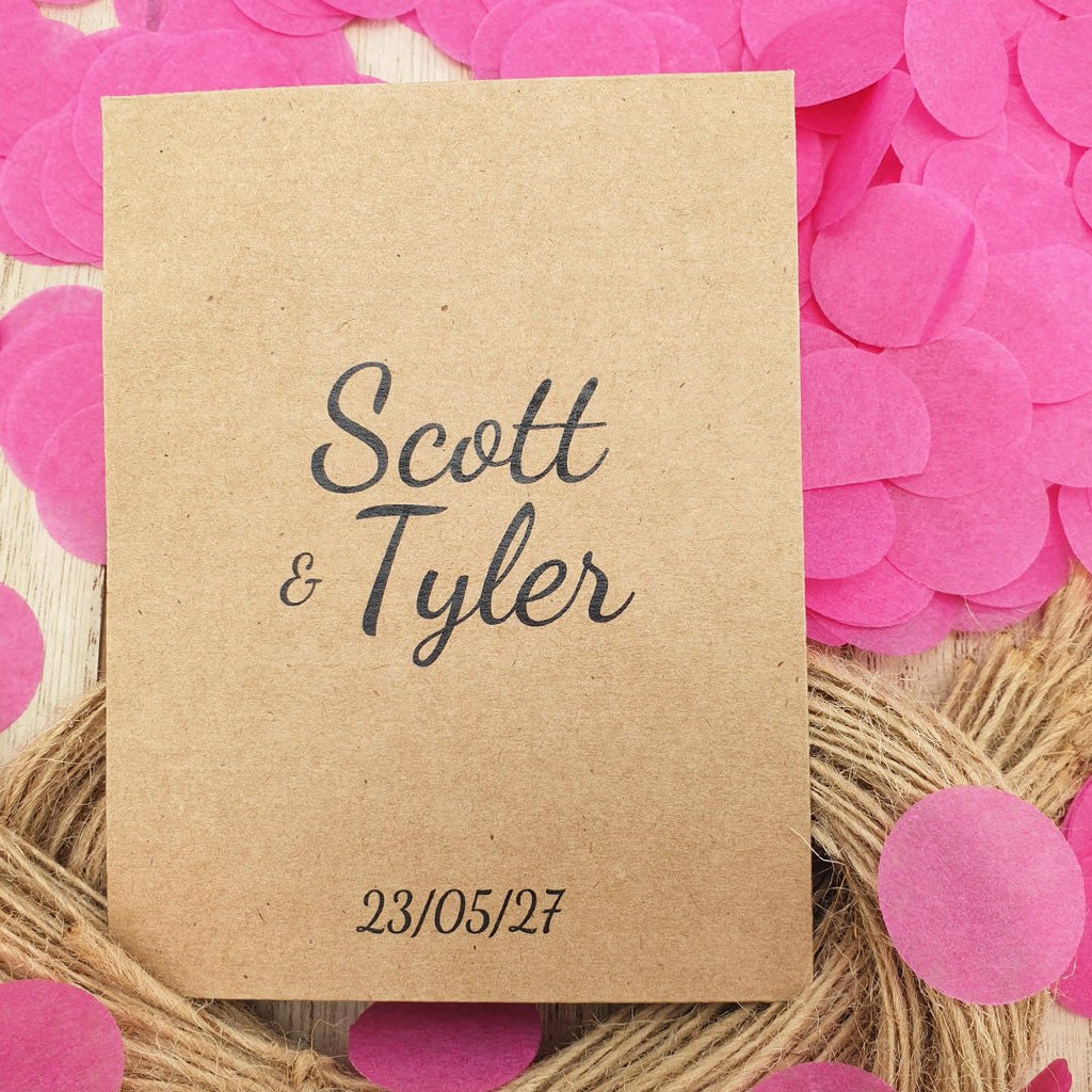 Pre Filled Personalised Kraft Brown Paper Confetti Packets - Confetti Bee