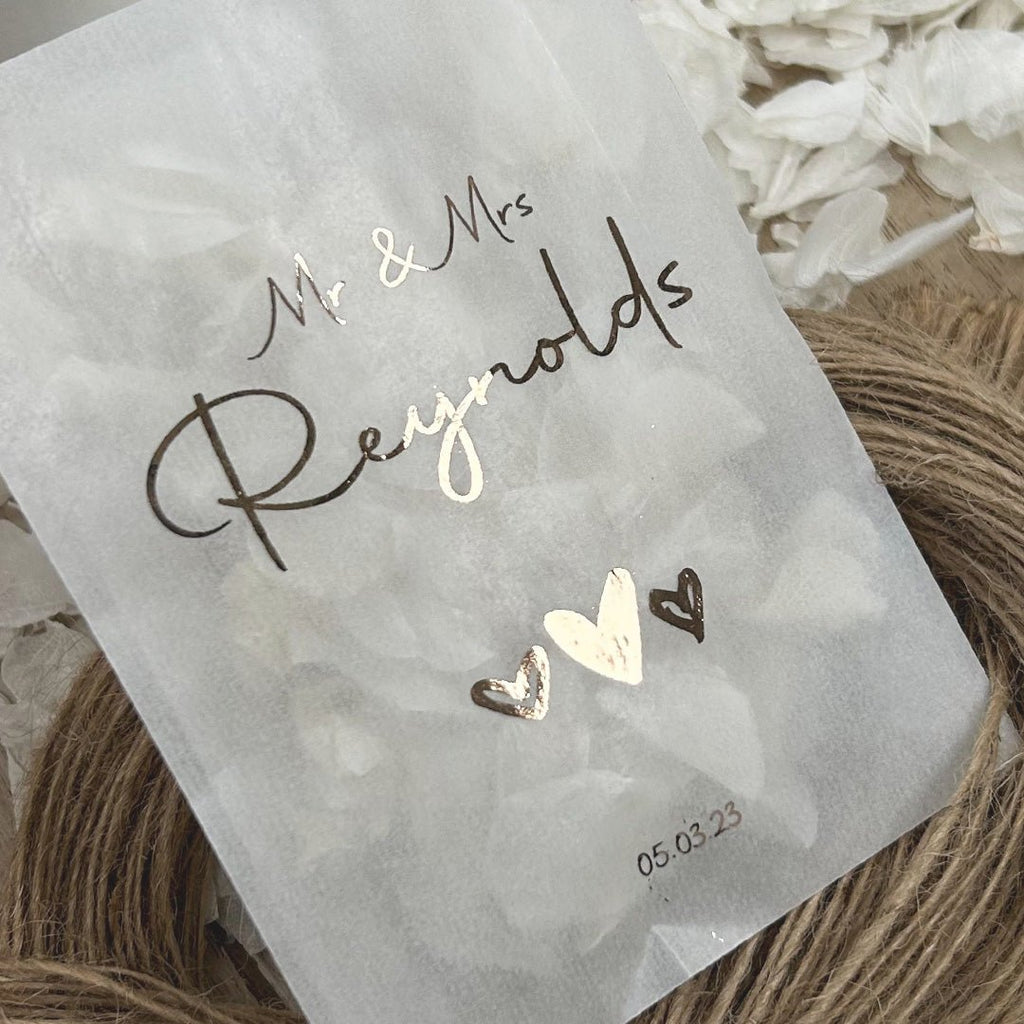 Personalised Foiled Glassine Confetti Packets - Hearts Design 1 - Confetti Bee